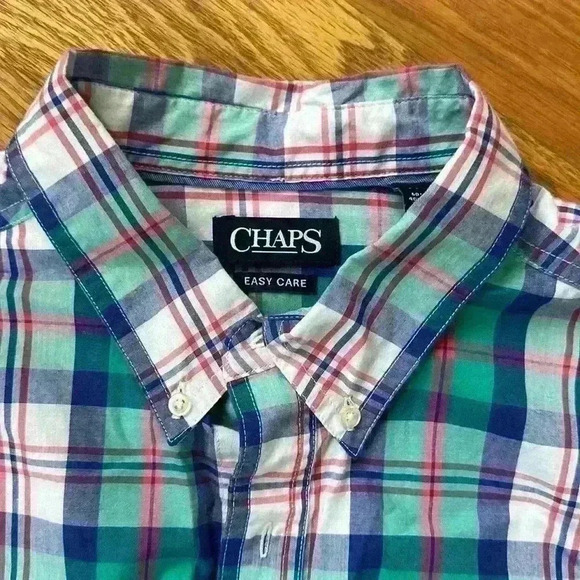 Chaps Easy Care Men's Long Sleeve Plaid Button Down Collar Size Extra Large EUC - Picture 2 of 4